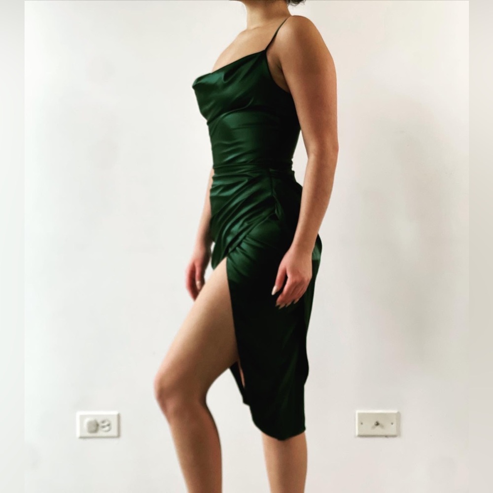 Green Party Dress / Small / open leg dress